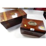 Two mahogany boxes, comprising a brass bound writing box, and a jewellery box with red velvet interi