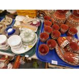 Decorative ceramics, a terracotta part service, a green Jasperware jar and cover, dressing table set