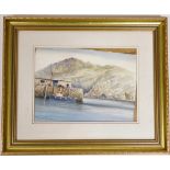 David Short. Harbour scene with boat, watercolour, 28cm x 36cm, framed and glazed.
