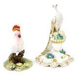 Two Royal Crown Derby bird figures, to include a peacock, signed by S P Slack and Lin Boole, 25cm hi