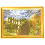 R Jephott (21st School). House ruins and walled gardens at night, signed, oil on board, 61cm x 80cm,