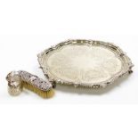 A group of silver and silver plated wares, to include a Victorian silver plated salver, with tripod