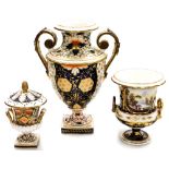 Three pieces of Derby porcelain, to include a Bloor Derby campana urn with landscape, marked J*** Wa