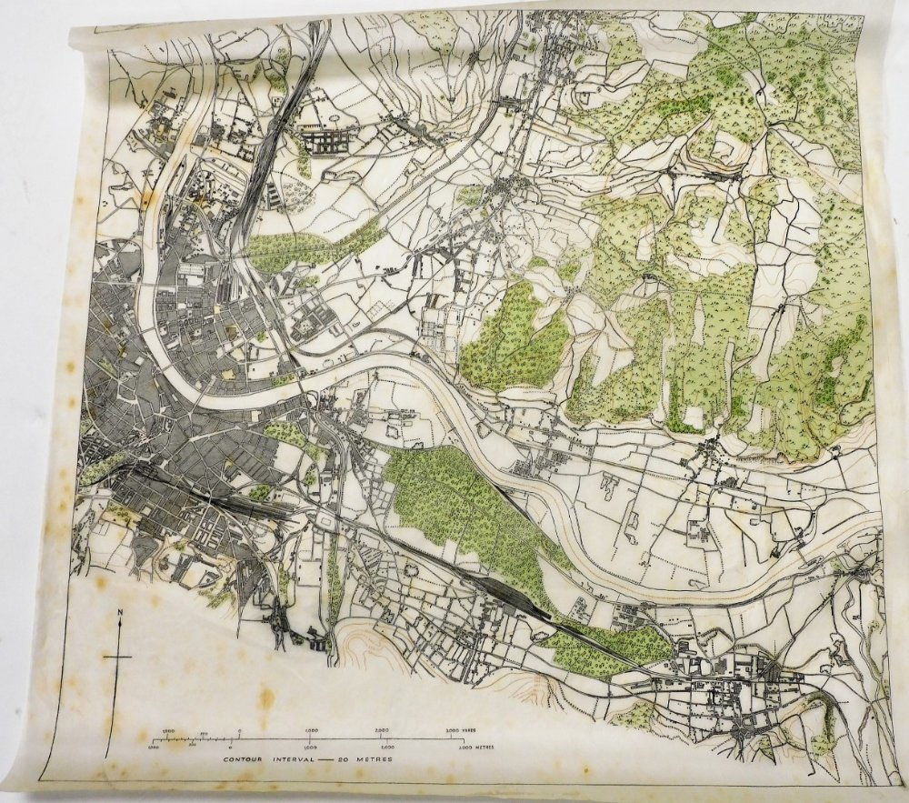A tracing paper RAF Map, printed contour interval 20 meters etc , 47cm x 47cm.