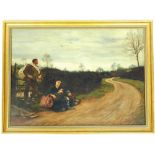 After Hubert Von Herkomer. 'Hard Times' Figures on a country path, oil on canvas, 61cm x 82cm.