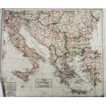 A RAF tracing paper map, of Italy and the surrounding area, in kilometres into English miles, 52cm x