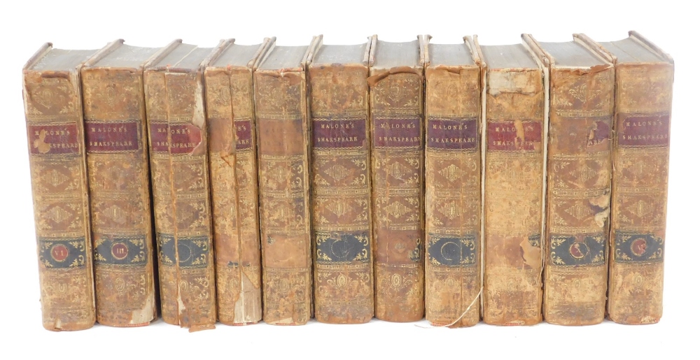 Malone's. Shakespeare, 8th edition, 11 vols, each in leather binding with gilt tool decoration. (AF