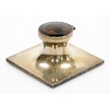 A George V silver and tortoiseshell inkwell, the circular inkwell top with tortoiseshell inlay and a