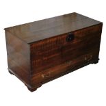 An 18thC oak mule chest, with lifted top above single drawer with brass handles, 53cm high, 102cm wi