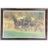 20thC School. The Detroit Winning Arc, horse painting, oil on panel, 28cm x 44cm, framed and glazed.