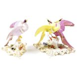 Two Royal Crown Derby bird figures, each with pink stamp to underside, to include the Chelsea Adira,