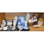 Various household china and effects, stoneware vase, blue and white wares, jug, silver plated salts,