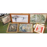 A group of pictures and prints, embroideries, landscapes, etc. (a quantity)