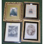 A group of engravings and prints, print of a dog, engraving of a gentleman Barry Heads Esq, a engrav