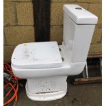 A white toilet and cistern.