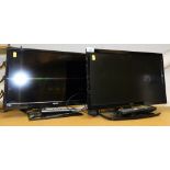 Two 18" flat screen television, Bush and Cello, each with a remote control.