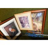 A group of framed prints, to include after Ron Benton, river scene, after Vickers, pig scene, barn o