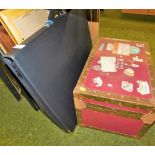 Various pictures, prints, cased, etc. to include a canvas and brass bound trunk, an artist portfoli