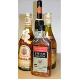 A group of brandy, to include Napoleon French brandy, German brandy, Kummel and a VSOP French brandy