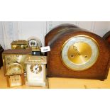 Various mantel and carriage clocks, to include two oak cased mantel clocks, a small group of carriag