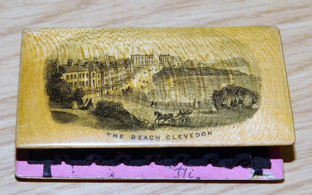 A treen needle case, marked with The Beech, Clevedon.