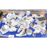 A group of crested china, to include animal figures, Stratford Upon Avon, City of Peel, Lytham, etc.