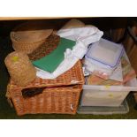 Various sewing and art equipment, stands, needlework panels, etc. (a quantity)