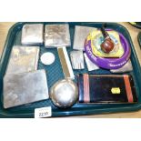 A group of silver plated cigarette cases and trinket boxes, together with a Meerschaum pipe and asht