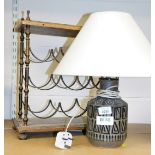 A stoneware table lamp and a metal wire rack. (2)