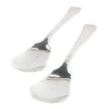 A pair of George VI silver teaspoons, by Laurence Allen, with shaped bowls, Sheffield 1944, 1oz, (2)