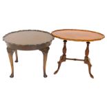 A walnut occasional table, the piecrust top on cabriole legs and another similar. (2)