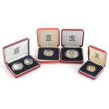 A collection of silver commemorative coins, to include a Coronation 40th Anniversary silver proof cr