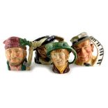 Four Royal Doulton character jugs, Jimmy Durante, 'Arriet, Lumberjack and Scaramouche .