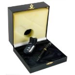 A Montblanc Meisterstuck 149 black fountain pen, in original fitted case with ink, the case 17cm wid