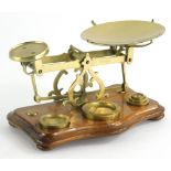 A set of late 19thC/early 20thC scales, with removable plate and weights and a serpentine base,