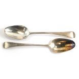 A pair of George III silver serving spoons, by George Wintle, with engraved initials, London 1800, 3