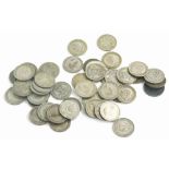 Fifty pre 1946 sixpence coins, 135g.