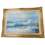 Stevens (20thC). Stormy seas with clouds gathering, oil on canvas, signed, 58cm x 90cm.