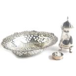 A late Victorian silver bon bon dish, by Brooke and Son, with pierced decoration and cast flowers, s