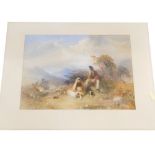 W. Evans (19thC). Figures seated in the hills with clouds gathering, watercolour, 53cm x 76cm.