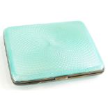 A George V silver and enamel cigarette case, in blue swirl enamel with plain interior and thumb moul