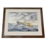 Keith Baldock (20thC). Grimsby Town GY248 trawler on stormy seas, watercolour, signed, 35cm x 48cm.