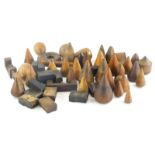 An interesting group of bygone treen spinning tops, various turned examples, 19thC and others, 7cm h