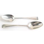 Two George III silver Old English pattern serving spoons, one engraved with monogram, London 1797,