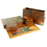 Various bygones collectables, etc., an early 20thC pine Kraft cheese box of rectangular form, 10cm h