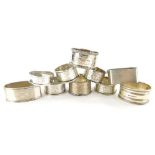 A collection of ten various silver napkin rings, early to mid 20thC, 5cm diameter, etc, 6oz all in.