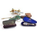 Miscellaneous items, to include a gold plated lorgnette, opera glasses, another Lorgnette in a fitte