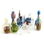 Various studio and other glass perfume bottles, etc., Bohemian, Nizbor Art Deco example in clear gla