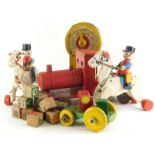 Various bygones child's toys, an early 20thC children's ships telegraph with wooden casing, painted