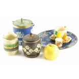 A collection of ceramics, to include a Royal Doulton tobacco jar and cover, Wedgwood Jasper ware bis